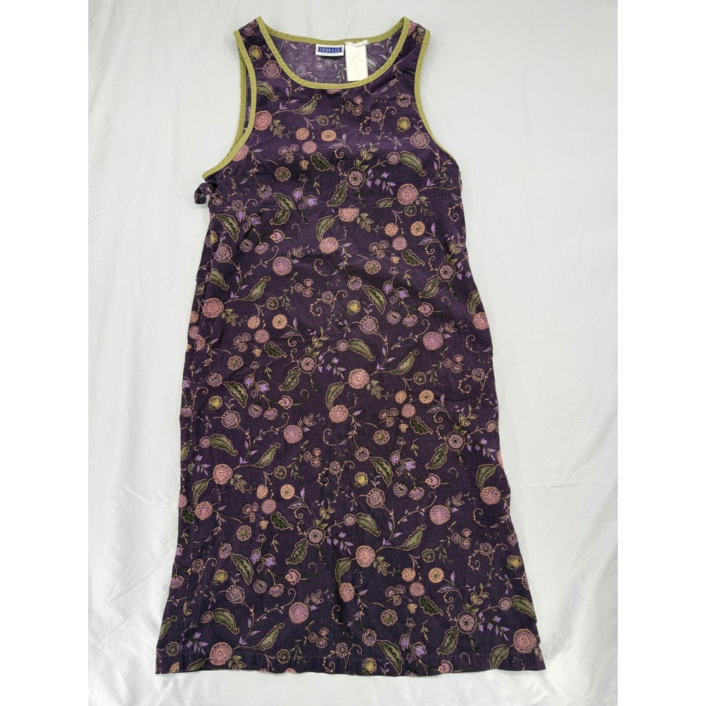 Vtg Erika & Co Petites Purple Corduroy Floral Jumper Dress Midi Sleeveless L‎